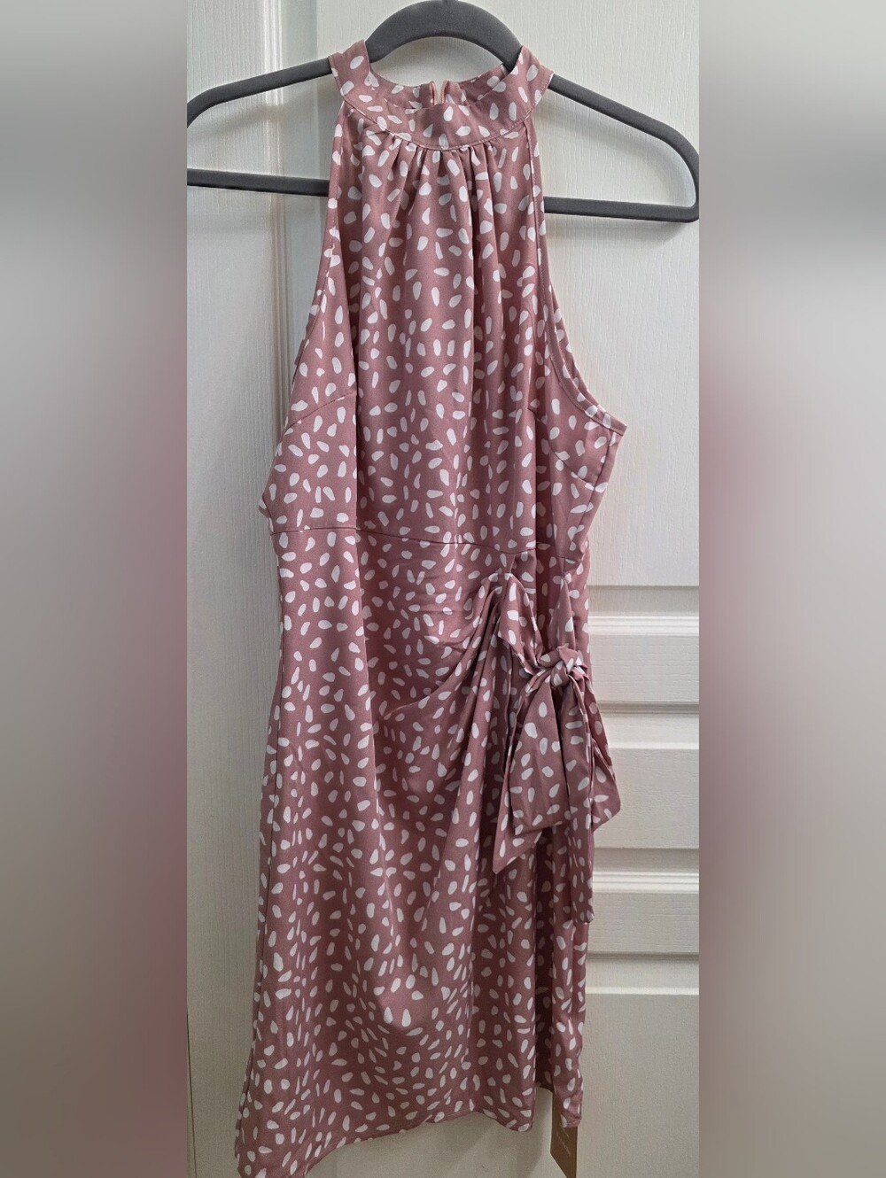 SHEIN Mauve Polka Dot Sleeveless Dress with Side Tie